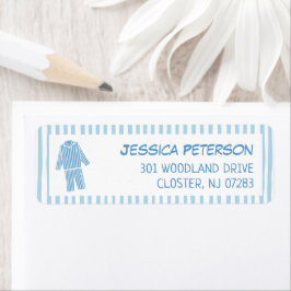 Blauw gestreepte pyjama's feest retouradres etiket