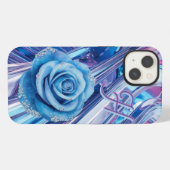 Blauw gestreepte roos iPhone hoesje (Achterkant horizontaal)