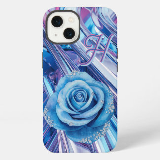 Blauw gestreepte roos iPhone 13 hoesje