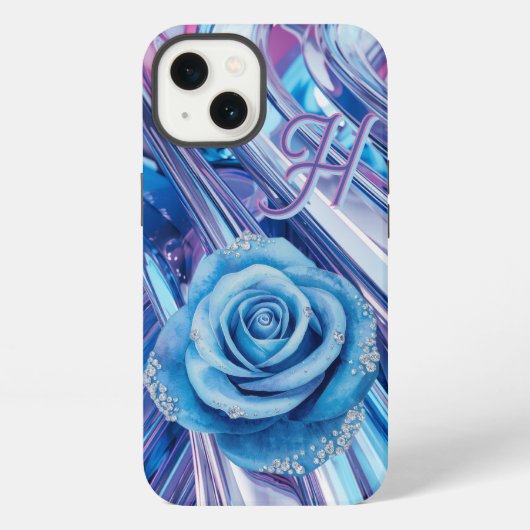 Blauw gestreepte roos iPhone hoesje (Achterkant)