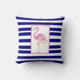 Blauw gestreepte roze flamingo gooit kussen