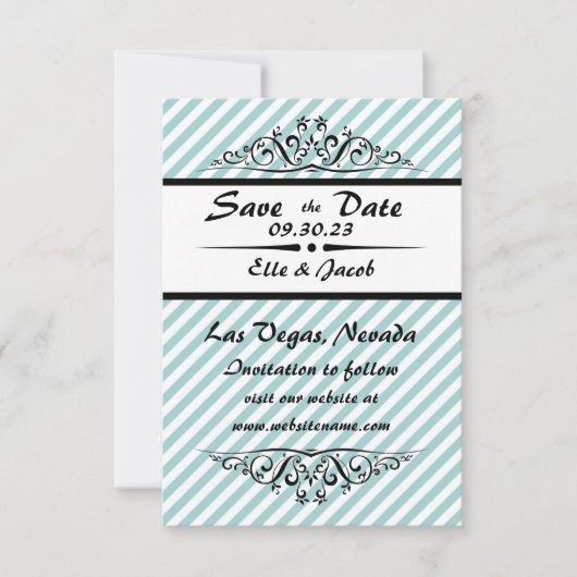 Blauw gestreepte Save the Date - 3x5 platte fotoca (Voorkant)