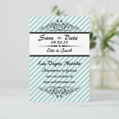 Blauw gestreepte Save the Date - 3x5 platte fotoca (Staand voorkant)