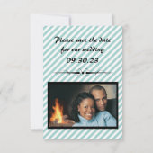 Blauw gestreepte Save the Date - 3x5 platte fotoca (Achterkant)