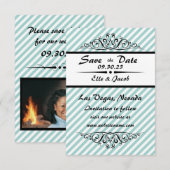 Blauw gestreepte Save the Date - 3x5 platte fotoca (Voorkant / Achterkant)