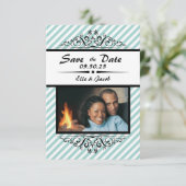 Blauw gestreepte Save the Date - 3x5 platte fotoca (Staand voorkant)