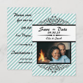 Blauw gestreepte Save the Date - 3x5 platte fotoca (Voorkant / Achterkant)