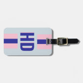 Blauw gestreepte Shadow Monogram retro vintage tel Bagagelabel (Voorkant horizontaal)