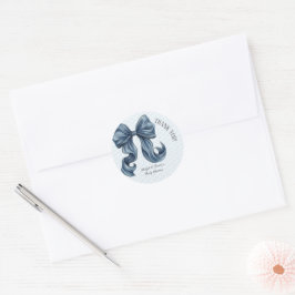 Blauw Gestreepte Strik Baby Shower Bedankt Ronde Sticker