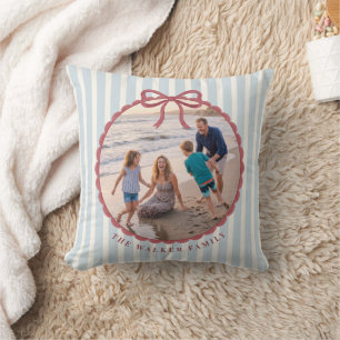 Blauw gestreepte strik familie foto kussen