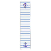 Blauw gestreepte tafelrunner met anker in scheepva korte tafelloper (Voorkant)