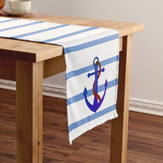 Blauw gestreepte tafelrunner met anker in scheepva korte tafelloper (Voorbeeld)