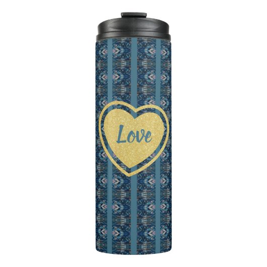 Blauw Gestreepte Thermische Tumbler van Dichteres  Thermosbeker (Voorkant)