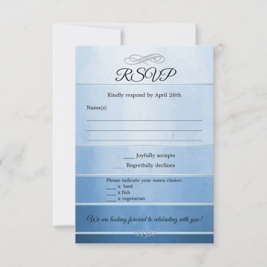Blauw Gestreepte Tone op Tone Wedding RSVP Kaart (Voorkant)