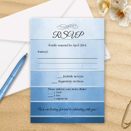 Blauw Gestreepte Tone op Tone Wedding RSVP Kaart