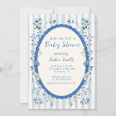 Blauw gestreepte tuin grillige krans Baby shower Kaart (Voorkant)