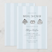 Blauw gestreepte vintage cake bruidsdouche uitnodi kaart (Voorkant / Achterkant)