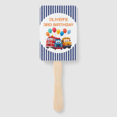 Blauw gestreepte vrachtwagen verjaardagsthema set handwaaier (Achterkant)