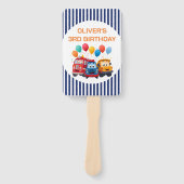Blauw gestreepte vrachtwagen verjaardagsthema set handwaaier (Voorkant)