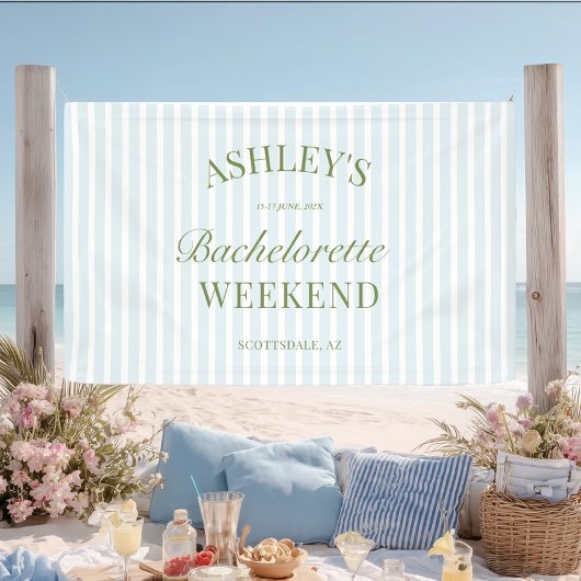 Blauw gestreepte vrijgezellenfeest vlag spandoek