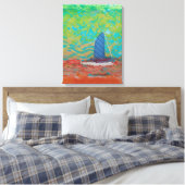 Blauw gestreepte zeil opgerekt canvas print (Insitu (Slaapkamer))