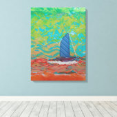 Blauw gestreepte zeil opgerekt canvas print (Insitu (Houten vloer))