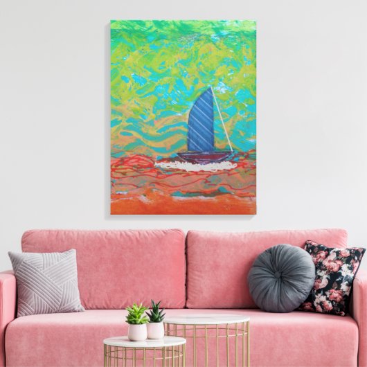 Blauw gestreepte zeil opgerekt canvas print (Insitu (Woonkamer))