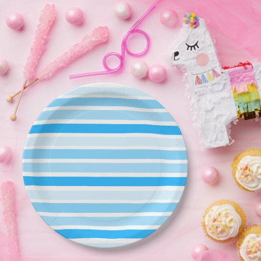 Blauw gestripte papieren grote Borden Papieren Bordje (Feest)