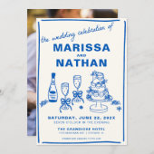 Blauw getekend samen met foto bruiloft uitnodiging (Voorkant / Achterkant)