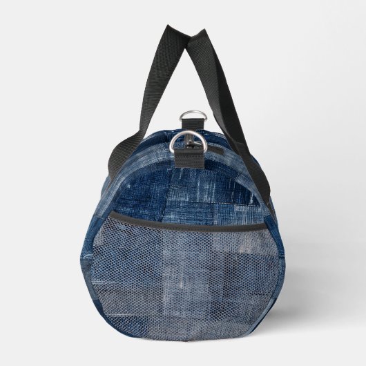 Blauw getextureerd denim stof patroon gepersonalis plunjezak (Rechts)