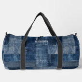 Blauw getextureerd denim stof patroon gepersonalis plunjezak (Voorkant)