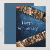 Blauw Getextureerde Film Strip Foto Jubileum Kaart (Voorkant / Achterkant)