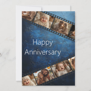 Blauw Getextureerde Film Strip Foto Jubileum Kaart