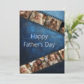 Blauw Getextureerde Film Strip Foto Vaderdag Kaart (Staand voorkant)