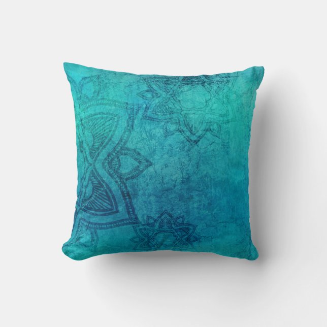 Blauw getextureerde Lotus Kussen (Voorkant)