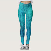 Blauw getextureerde Lotus Leggings (Voorkant)
