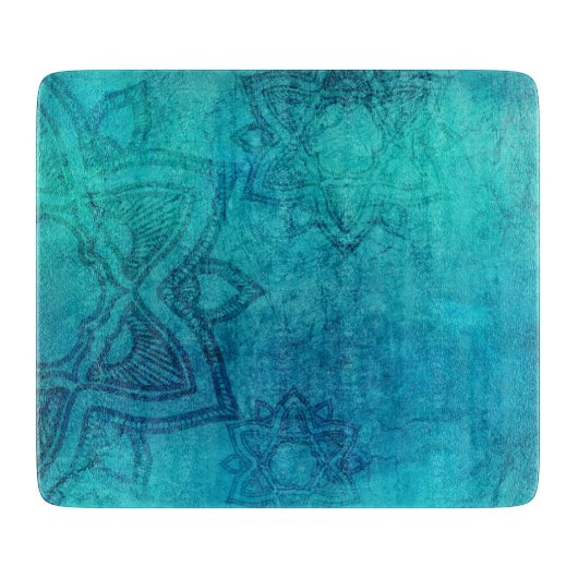 Blauw getextureerde Lotus Snijplank (Voorkant)