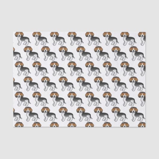 Blauw Getikte Beagle Mopshond Tekeningpatroon Tissuepapier (Voorkant)