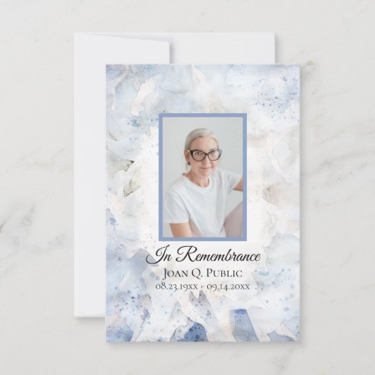 Blauw getinte anjer begrafenis gedenkteken sympath bedankkaart (Voorkant)