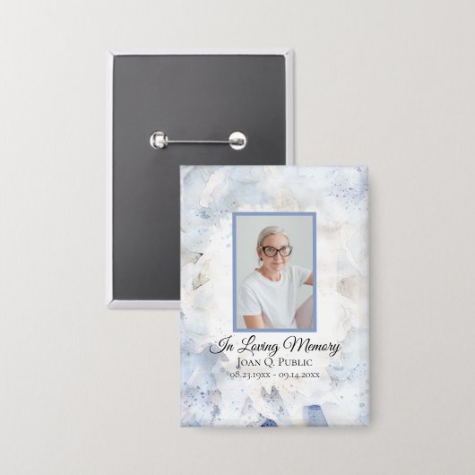 Blauw getinte anjer Waterverf begrafenismonument Button (Voorkant / Achterkant)