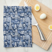 Blauw getinte Parijse Eiffeltoren Toile Theedoek (Quarter Fold)