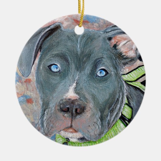 Blauw-geverfd puppy Painting Keramisch Ornament (Voorkant)