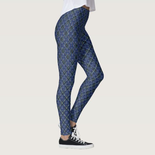 Blauw gevlekt vierkant met pixelbeklede stippen leggings (Rechts)