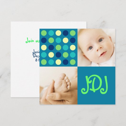 Blauw Gevlekt Vierkantige Initiaal Aankondiging (Voorkant / Achterkant)