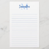 Blauw gevoerd minimalistisch monogram briefpapier (Voorkant)