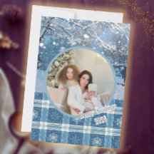 Blauw Gezellig Geplakt Snowy Winter Foto Kerstmis