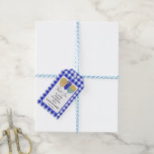Blauw Gingham & 3 Glitterballonnen Verjaardag Cadeaulabel (Met Touw)