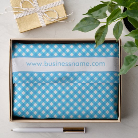 Blauw Gingham Aangepaste Tekst Tissuepapier (Geschenk)