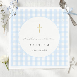 Blauw Gingham Baby Doop Papier  Servet