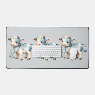 Blauw Gingham Baby Koe Pastel Boerderij Esthetiek Bureaumat